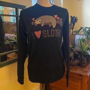 Jerzees “I ❤️ Sloths” Graphic Long Sleeve Black Tee Shirt Youth XL
